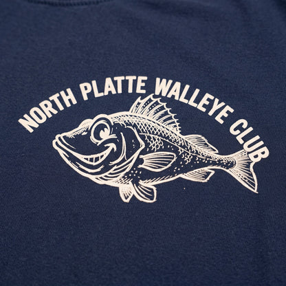 Navy blue shirt with white fish graphic and 'North Platte Walleye Club' text